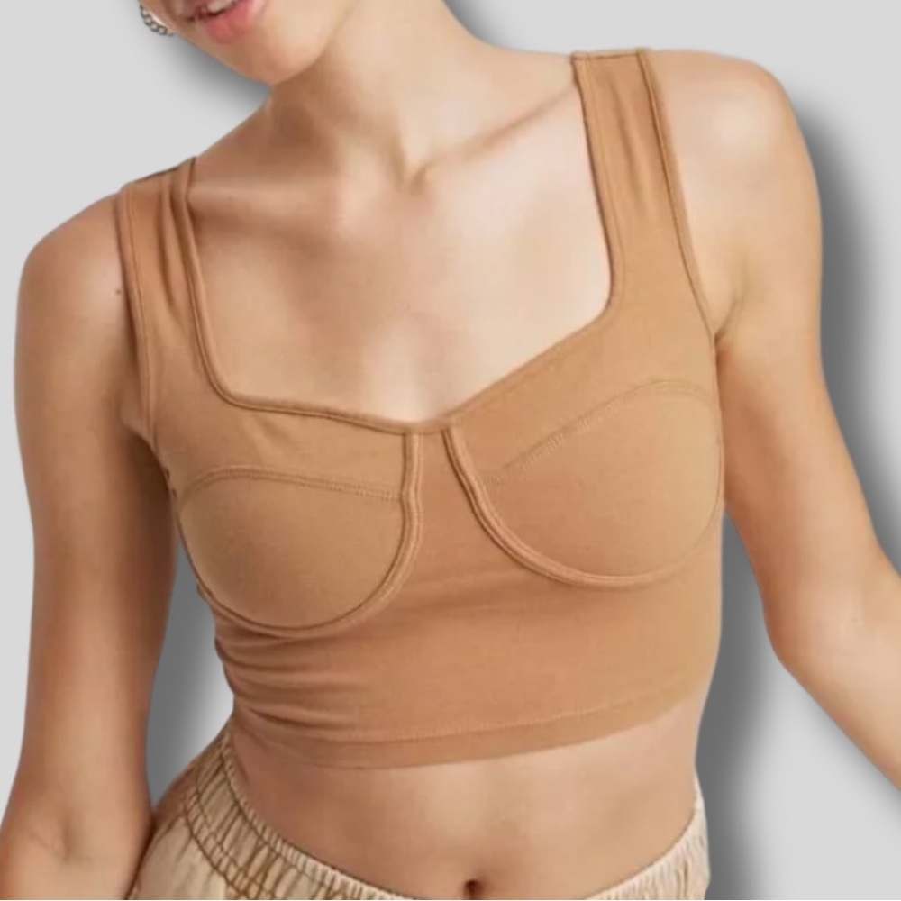 NWT Wild Fable Bustier Tank Crop Top Wireless in Light Brown